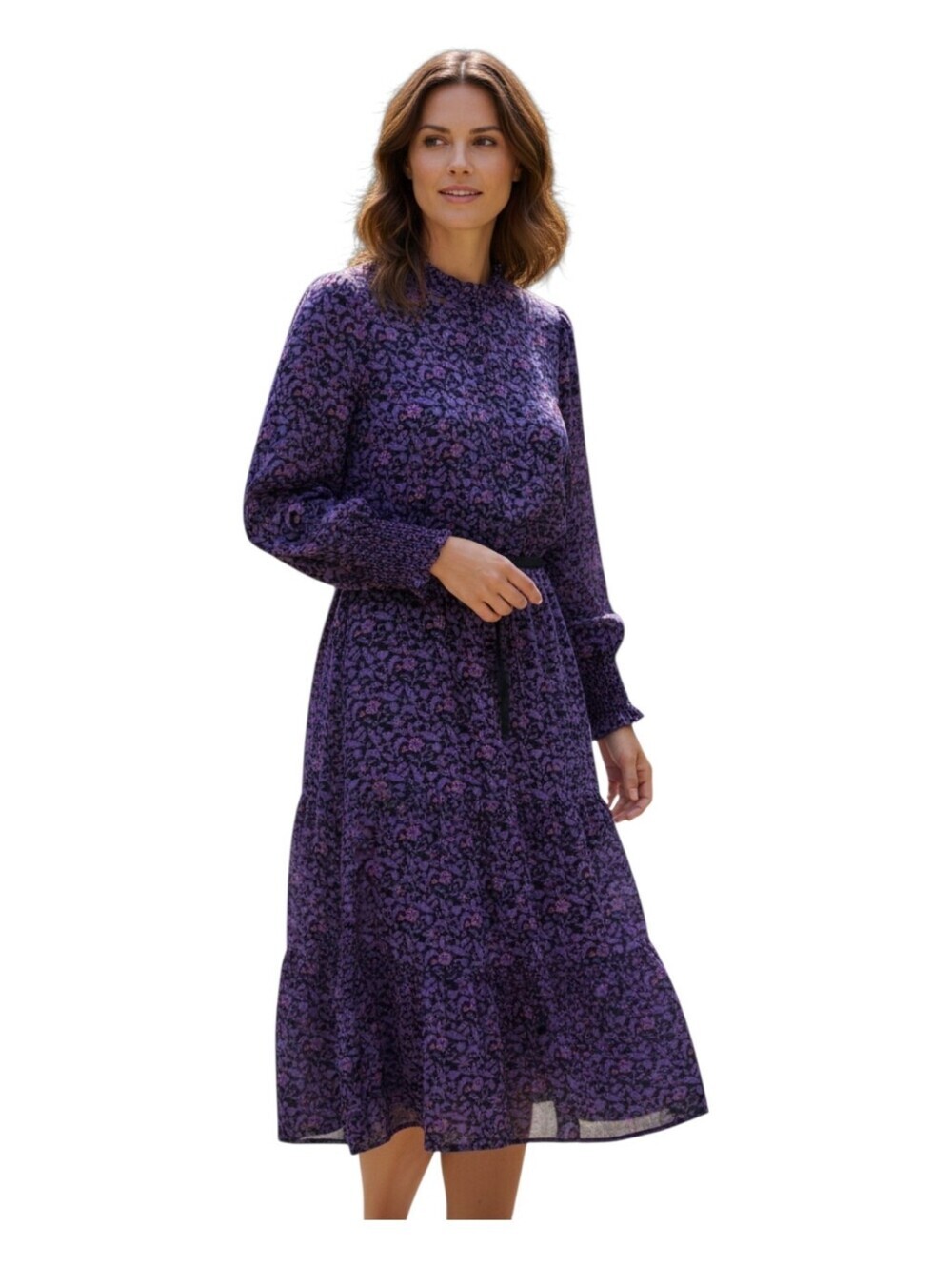 Saint + Sofia Womens Purple Romantic Floral Print Ruffled Tiered Maxi Dress 10